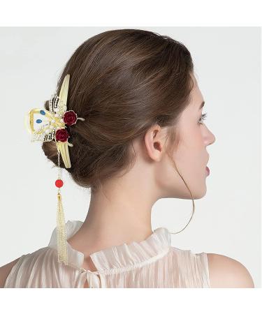 Rose Butterfly Tassel Hair Claw Clips Set - Elegant Floral Design with Pearls and Rhinestones, Strong Hold Hair Clamps for Women - Buy Online on GoSupps.com
