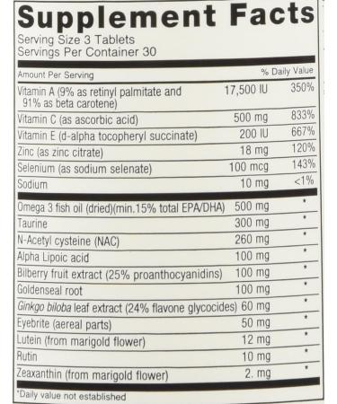 Eagle-Eyes Optimal Vision Health with 500 mg Omega 3 Fish Oil Lutein Zeaxanthin Bilberry Fruit Extract Vitamins A C E Zinc NAC Taurine 90 Tablets - Buy Online on GoSupps.com
