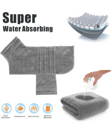 Dolahovy Dog Bathrobe Towel - Rapid Dry Microfiber Robe for Small Medium & Large Dogs - Super Absorbent Dog Drying Mantle in Gray - Buy Online on GoSupps.com