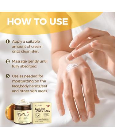 Ultrove Beef Tallow and Honey Balm for Skin Natural Face + Body Moisturizer with Organic Grass-Fed Beef Tallow & Raw Wild Honey for Dry & Sensitive Skin 4.23oz - Buy Online on GoSupps.com