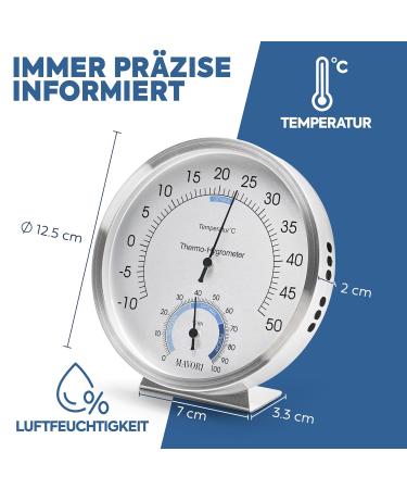 MAVORI 2in1 Stainless Steel Thermometer & Hygrometer | Analog Indoor Climate Control | Accurate Air Humidity & Temperature | 12.5cm - Buy Online on GoSupps.com