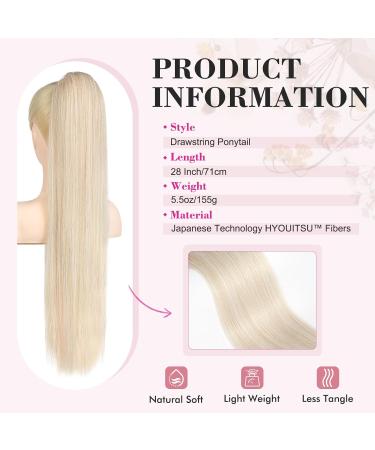 REECHO 28 Long Straight Drawstring Ponytail Extension - Light Blonde Synthetic Hairpiece for Women - Buy Online on GoSupps.com