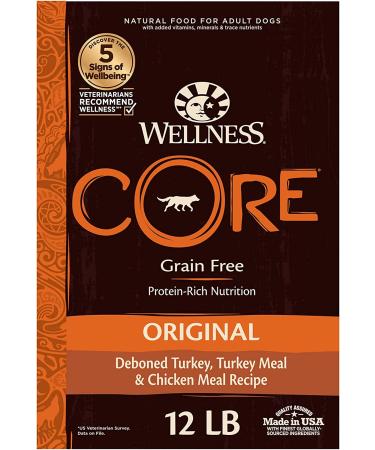 Wellness CORE Grain-Free High-Protein Dry Dog Food, Natural Ingredients, Made in USA with Real Meat, All Breeds, for Adult Dogs (Lamb, Ocean, Turkey, Reduced Fat, and Wild Game Recipes) Original Turkey 12 lbs - Buy Online on GoSupps.com