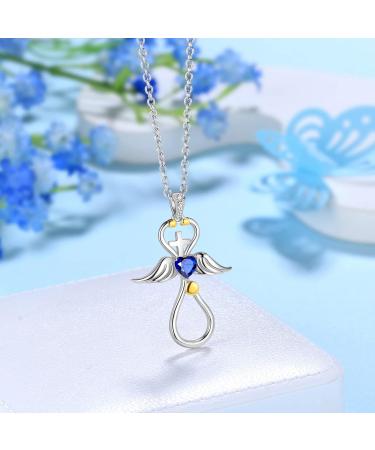 Cute Cat Necklace with Sparkling Zirconia Crystal Birthstone Pendant Necklace for Girls Womens White Gold Over 925 Sterling Silver Animal Necklace Birthstone Jewelry Sweet Present Girlfriend Sisters F Sapphire Pendant - Buy Online on GoSupps.com