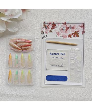 24Pcs Long Almond Press-On Nails | Rainbow Ice Cream French Tip Acrylics | Candy Colors for Women & Girls - Buy Online on GoSupps.com