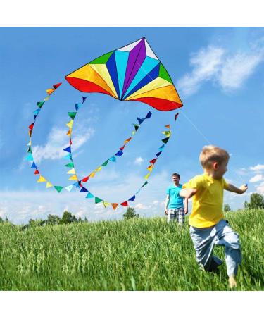 HONBO Large Delta Kite for Kids & Adults - Easy-to-Fly Beach Kite with Colorful Tail - Includes String Line - Ideal for Beginners - Buy Online on GoSupps.com