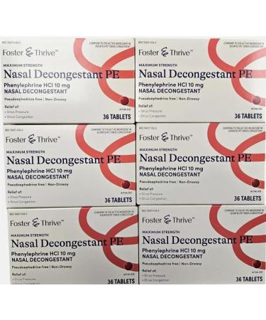 Nasal DECONGESTANT PE PHENYLEPHRINE HCL 10 MG Tablets (Maximum Strength) 36 Count (Pack of 6)
