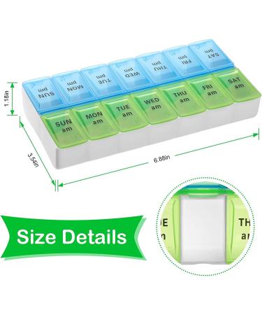 7 Day AM PM Pill Organizer - Large Weekly Pill Box for Vitamins & Medications | Blue & Green - Buy Online on GoSupps.com