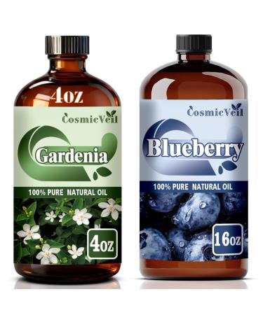 Gardenia Essential Oil 4 Fl Oz (120Ml) and Blueberry Essential Oil 16 Fl Oz (480Ml) Fragrance Oil for Aroma Diffuser Humidifier Home Fragrance Spa Cleaning Body Care Massage Yoga DIY Candle