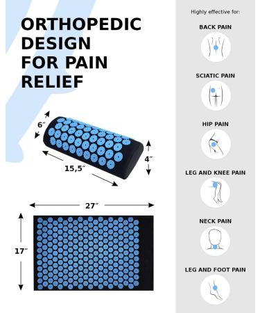 Acupressure Mat and Pillow Set for Lower Back Pain Relief & Muscle Relaxation - Includes Acupuncture Mattress, Spiky Ball Massage, Ideal for Back, Neck, and Sciatic Nerve Pain - Buy Online on GoSupps.com