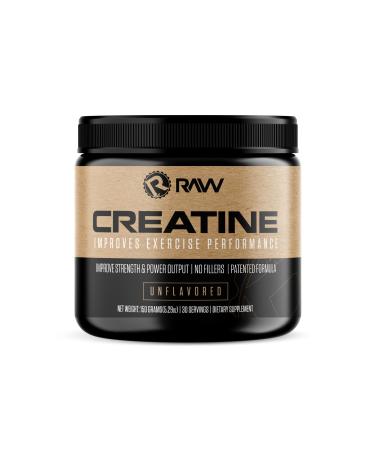 RAW NUTRITION Creatine Monohydrate Powder Unflavored | Micronized Creatine Monohydrate Supplement Helps Workout Performance, Build Muscle & Strength | Creatine for Men & Women, 150g (30 servings)