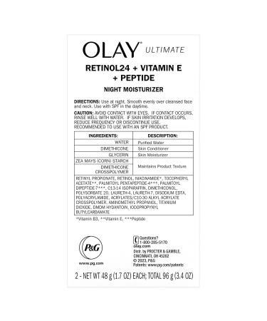 Olay Ultimate Retinol 24 + Vitamin E + Peptide Night Moisturizer 1.7 Oz (2 Pk) - Anti-Aging Skincare Hydrating Night Cream Ships Internationally - Buy Online on GoSupps.com