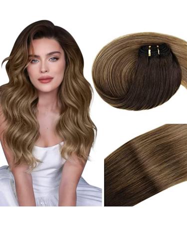 Vivien brown treat real hair extensions remy real hair treat extensions balayage brunette fading to chestnut brown and golden brown extensions tress real hair 50cm 100g #2/6/18 20 zo11 2-1 treat #2/6/18