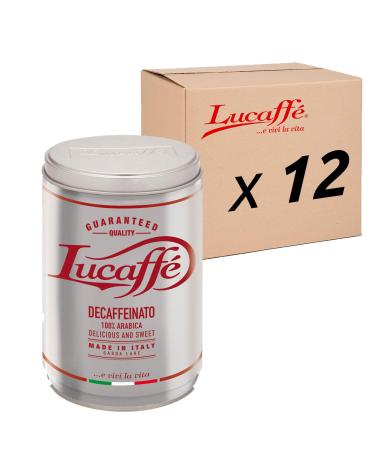 LUCAFF Decaffeinated coffee 100% Arabica ground coffee 12 coffee cans x 250 gr. Steel can preserves aroma sweet taste full body thick cream pleasant aroma