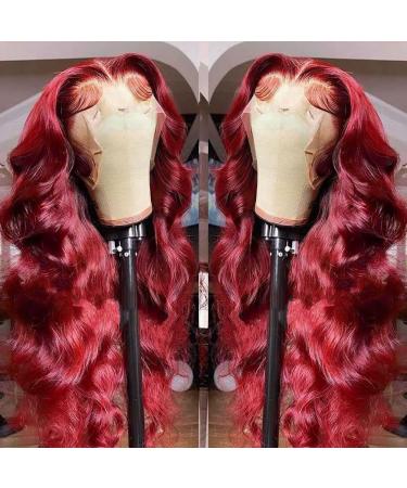 22 Inch 99j Burgundy Lace Front Wig Human Hair 180% Density | HD Transparent Body Wave Pre Plucked Wig for Black Women - Buy Online on GoSupps.com