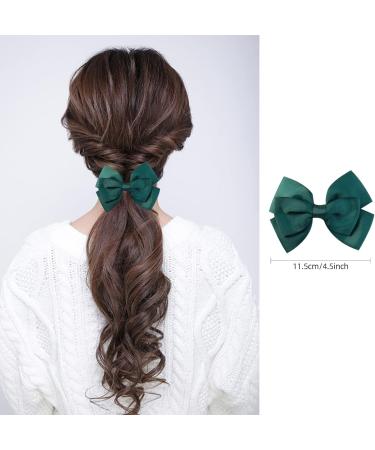 2 x Bottle Green Grosgrain Hair Bows on Clip - 10 cm - Buy Online on GoSupps.com