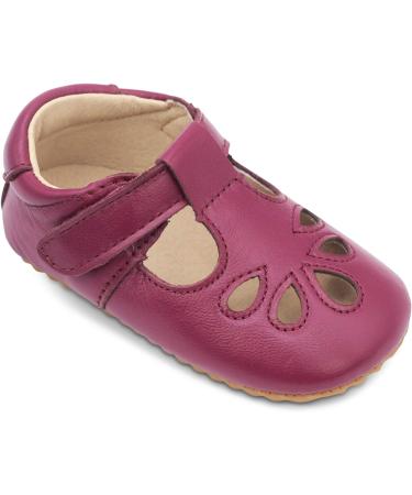 Dotty Fish Leather T-bar First Walking Shoes | Baby & Toddler Girls | Non-Slip | Child Size 3-7 UK | Plum T Bar - Buy Online on GoSupps.com