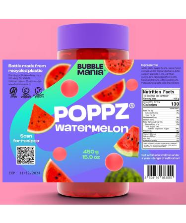 Poppz Watermelon Popping Boba Fruit Pearls for Bubble Tea | Bubble Mania Tapioca Pearls - 450g Pack - Buy Online on GoSupps.com