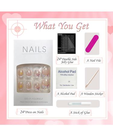 Cute False Nails French White Kitty Stick on Nails 24pcs Short Square Press On Nails with Glue Kitty Design Sweet Fake Nails for Kids Women Girls Maggidea Press On Nail (French Kitty) - Buy Online on GoSupps.com
