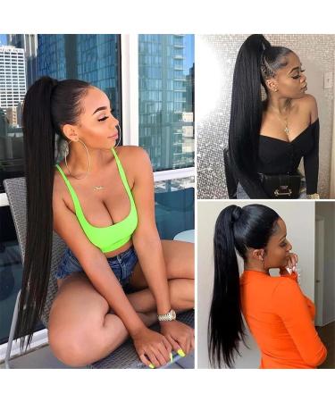 Ponytail Extensions Clip in Ponytail Extension 10-24 Inch Wrap Around Long Straight Ponytail Extension Natural Color Remy Human Hair Extensions for Black Woman for Women(Size:12inch 100g) - Buy Online on GoSupps.com