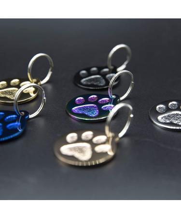 Custom Engraved Round Paw Print Cat Tags in Stainless Steel - Personalized ID with 4 Lines - Gold, Rose Gold, Blue, Black, Nebula Options - Buy Online on GoSupps.com