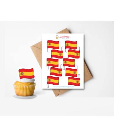 20x Pre-cut Spain Spanish Flags Edible Thick Wafer Card Standing Cupcake Toppers Birthday Party Cake Decorations