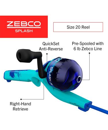 Zebco Splash Kids Spincast Reel and Fishing Rod Combo - Durable 29 Floating Fiberglass Rod - Tangle-Free Design - Pre-Spooled with 6-Pound Line - Blue - Buy Online on GoSupps.com