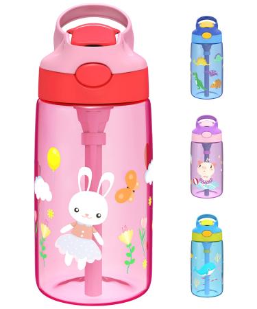 A+ Choice Kids Water Bottle with Straw & Handle - 16 oz BPA Free Kids Water Bottles  Spill Proof  Easy-Clean  Dishwasher Safe - Cute Rabbit Pink 16 oz Pink