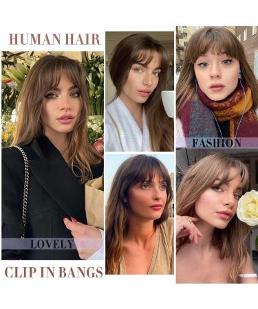 Dark Brown Wispy Bangs Clip in Hair Extensions - 6 Inch 100% Human Hair Bangs for Women - Buy Online on GoSupps.com