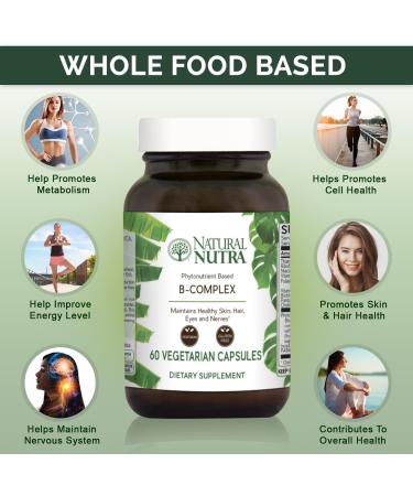 Natural Nutra Vitamin B Complex with Niacin Folate Thiamin Biotin Supports Nervous System Health Promotes Metabolism Skin Eyes and Hair Health Whole Food Supplement 60 Vegetarian Capsules 60 Count - Buy Online on GoSupps.com