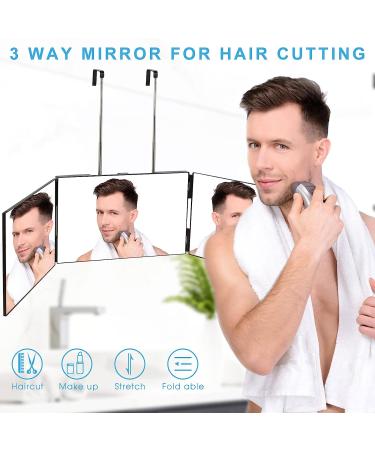 Feisate 3 Way Barber Mirror for Hair Cutting - Height Adjustable, Black - Buy Online on GoSupps.com
