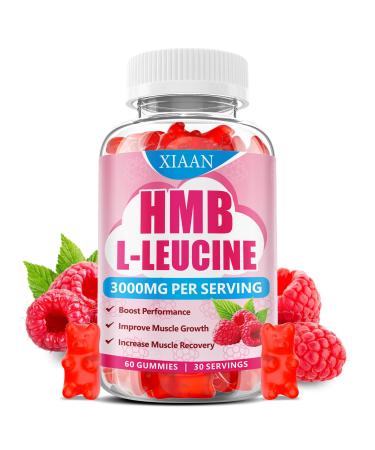 HMB and Leucine Gummies for Men & Women 3000mg Leucine HMB Amino Acids Supplement for Muscle Growth Muscle Relief and Workout Recovery Sugar-Free Raspberry Flavor 60 Count Raspberry 60 Count (Pack of 1)