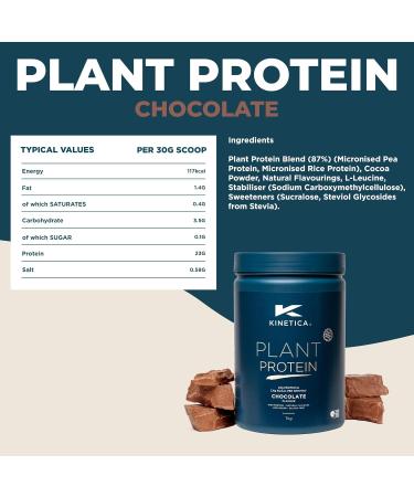 Kinetica Plant Protein 1kg Vegan 23g Protein Per Serving 33 Servings. (Chocolate) - Buy Online on GoSupps.com