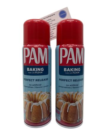 Pam No Stick Cooking Spray Bundle, (2) 5oz Baking with Flour Perfect Release Cans & ThisNThat Tip Card