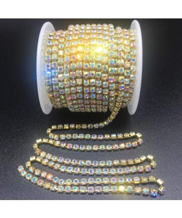 Dowarm 10 Yards Rhinestone Chain Roll - Gold AB SS6 2MM Crystal Claw Cup Chain Trim | Sew on Crystal Rhinestone Chain for DIY Projects - Buy Online on GoSupps.com