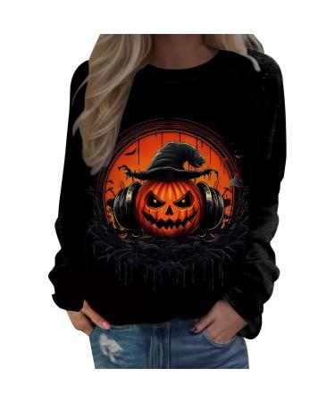 Halloween Costumes Printed Fashionable Casual Long Sleeved Zipper Round Neck Hoodies Sweater Loose Fit Womens Black Large