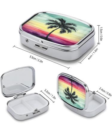 Decorative Tropical Palm Tree Print Pill Box - 2 Compartment Portable Pill Organizer for Medicine - Ideal for Pocket or Purse - Buy Online on GoSupps.com