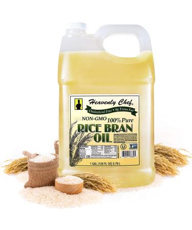 RICE BRAN OIL | 1 Gallon (128 Ounces) | Kosher | All- Natural, Made from 100% Non-GMO Rice | Rich in Vit E and Gamma Oryzanol | Unfiltered, No Trans Fat and Heart Healthy | by Heavenly Chef