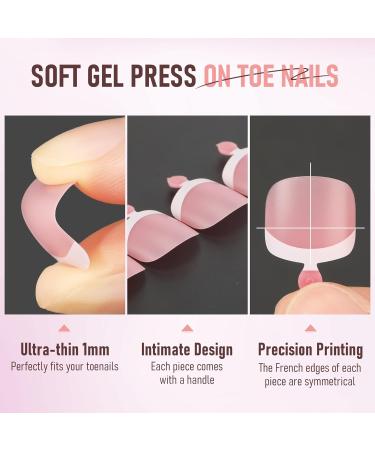 UNA GELLA Peach Pink Toe Nail Press Ons - 216pcs Soft Gel French Tip Nail Tips for DIY & Salon - Soak Off Acrylic Toenails in 12 Sizes - Buy Online on GoSupps.com
