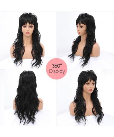 BESUTNG 80s 90s Mullet Wig for Black Women - 22 inch Long Black Synthetic Split Wig with Bangs and Fringe for Cosplay - Buy Online on GoSupps.com