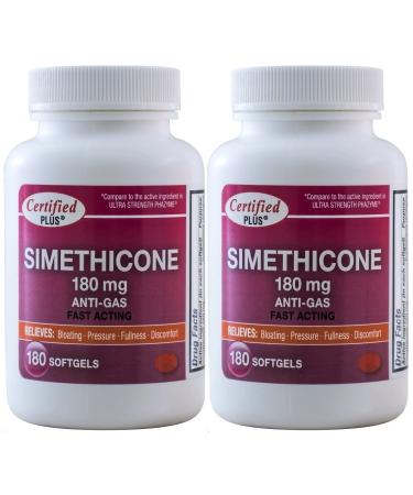 Simethicone 180 mg 360 Softgels Anti-Gas Gluten Free Generic for Phazyme Ultra Strength Fast Relief of Stomach Gas and Bloating 180 Gelcaps per Bottle Pack of 2 Total 360 Gelcaps 180 Count (Pack of 2)