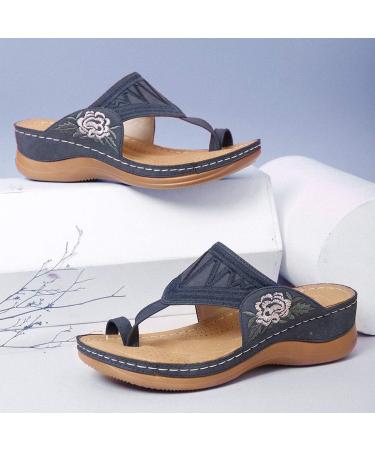 Buy Women's Flower Embroidered Flip-Flops | Comfortable Wedge Sandals for Summer & Travel | Non-Slip Casual Hiking Shoes - 37 EU - Buy Online on GoSupps.com