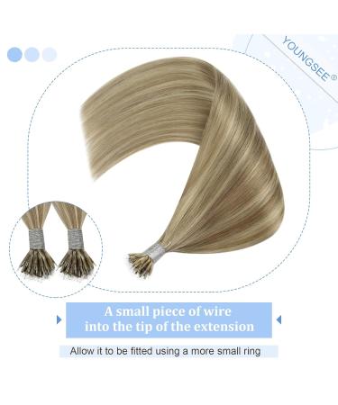 Youngsee Nanoring Hair Extensions - Real Hair 50cm Light Brown & Platinum Blonde Highlights 1g/s Nano Ring Extensions 50g Total - Buy Online on GoSupps.com
