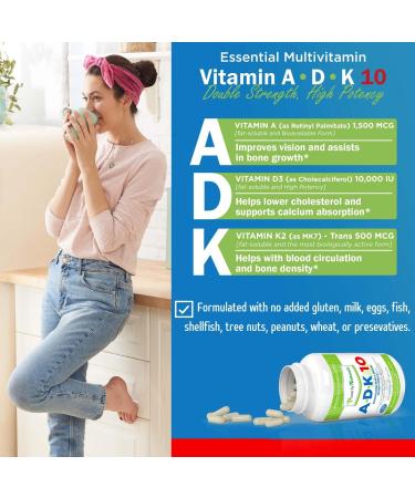 Power By Naturals ADK 10 - Vitamin A D3 10000 IU with K2 MK-7 Supplement - Bone, Heart, and Immune Health Booster - 90 Pills - Buy Online on GoSupps.com