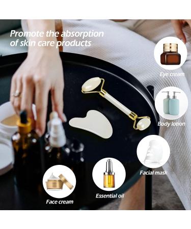 Geeric Gua Sha & Jade Facial Roller Tool - Natural Green & White Jade Massage for Fine Lines & Eye Swelling Relief - Buy Online on GoSupps.com