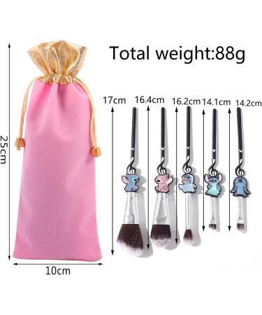 Boyigog 5Pcs Stitch Makeup Brushes with Storage Bag - Portable Brush Set for Powder, Eyeshadow, Blushes, Lips - Lovely Stitch Theme Gift for Girls and Women - Buy Online on GoSupps.com