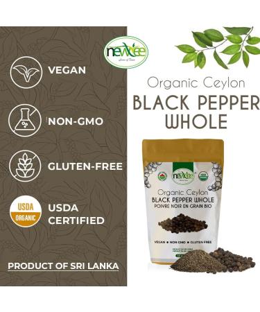 Newtree Organic Ceylon Black Peppercorns (3.5Ooz) 100g - Non-GMO Vegan and Gluten Free - Perfect for Grilling Roasting & Seasoning your Favorite Dishes - USDA Certified and Sourced from Sri Lanka - Buy Online on GoSupps.com