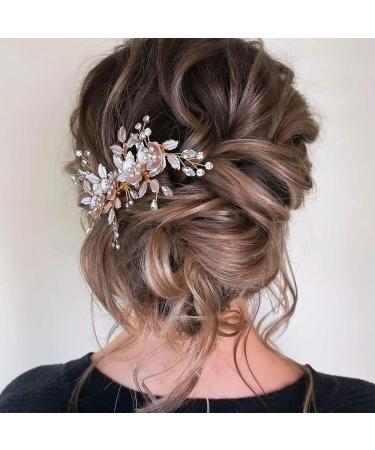Rose Gold Rhinestone Leaf Wedding Hair Clip - Bridal Headpiece for Brides and Bridesmaids - Buy Online on GoSupps.com