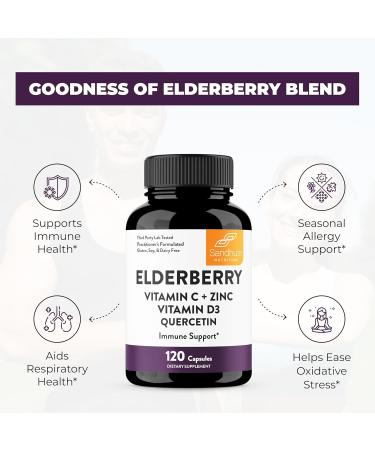 Sandhu's Elderberry Vitamin C and Zinc and Vitamin D3 - Elderberry - 120 Capsules - Buy Online on GoSupps.com