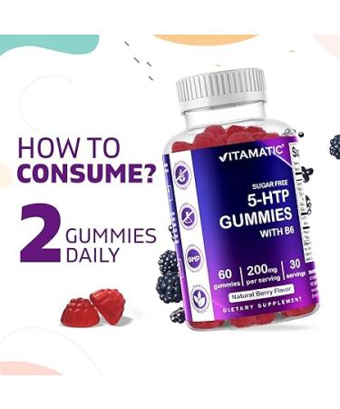 Vitamatic Sugar Free 5-HTP 200mg Gummies with B6 per Serving - 60 Pectin Based Gummes - Buy Online on GoSupps.com